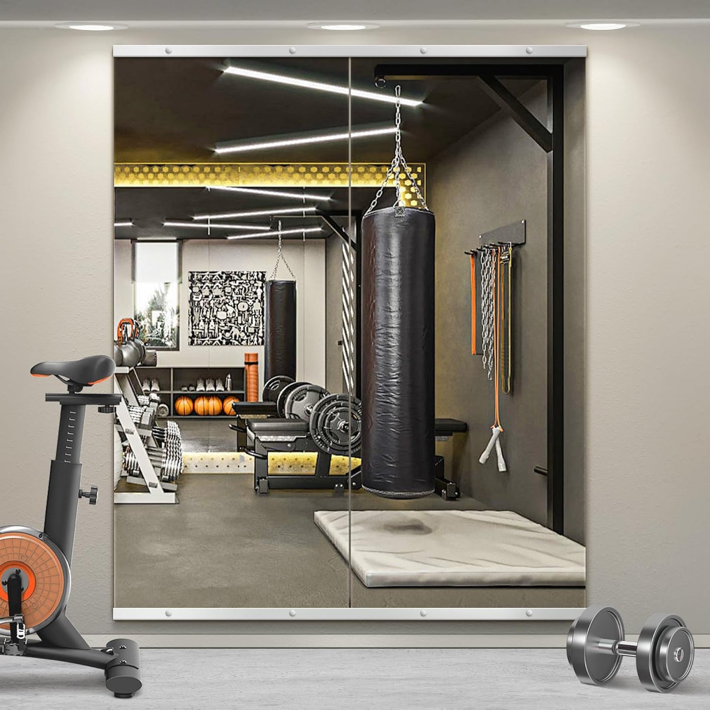 Home Gym Mirror for Wall,Mirror Full Length,60"x25"x2PCS,Glass Frameless Body Large Mirror for Home Gym,Workout,Bedroom,Garage(Silver)