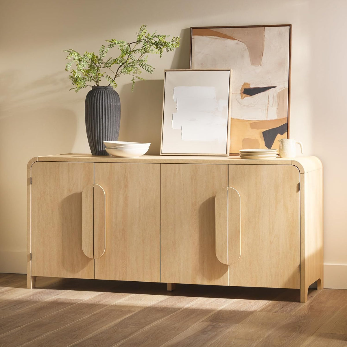Walker Edison Chantelle Sideboard Buffet with Storage, 64", Coastal Oak