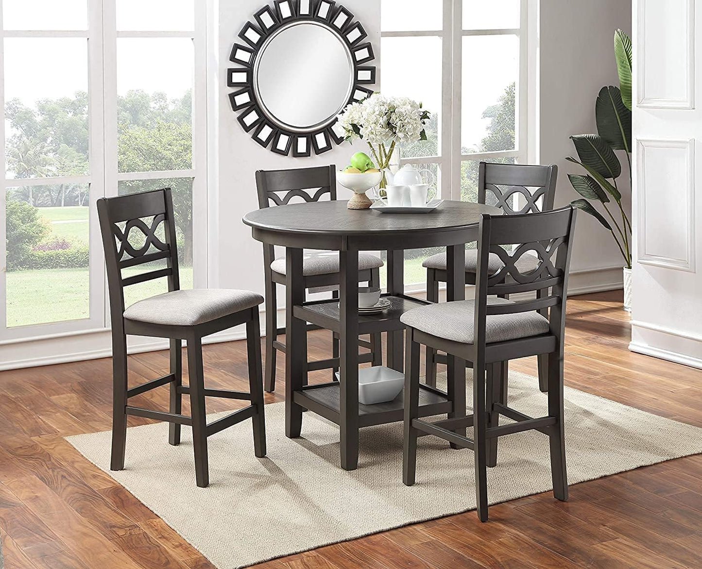 New Classic Furniture Cori 5-Piece Round Dining Set with 1 Table and 4 Chairs, Gray