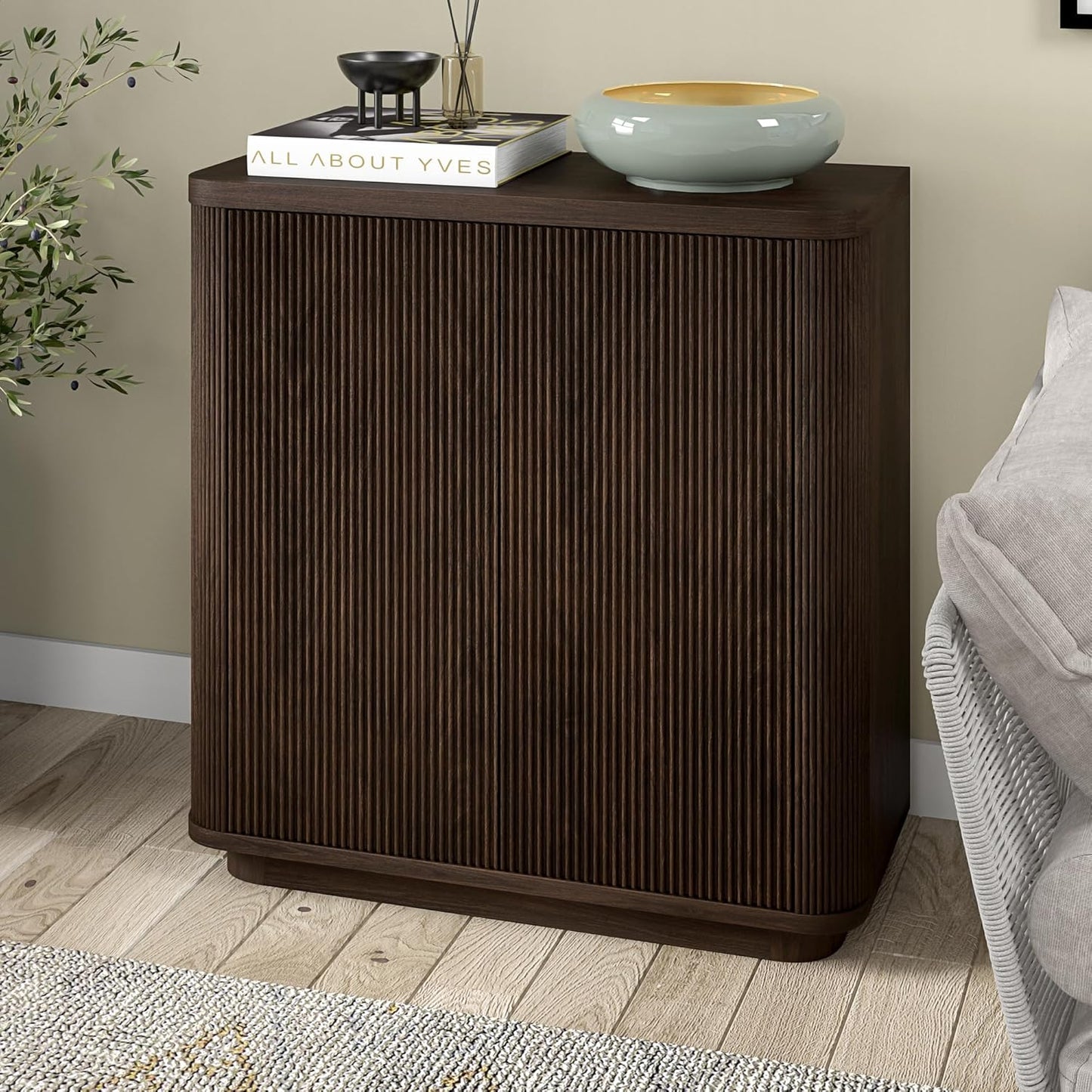 Henn&Hart 32" Wide Rectangular Accent Cabinet in Warm Brown, for Home, Living Room, Bedroom, Entertainment Room, Office