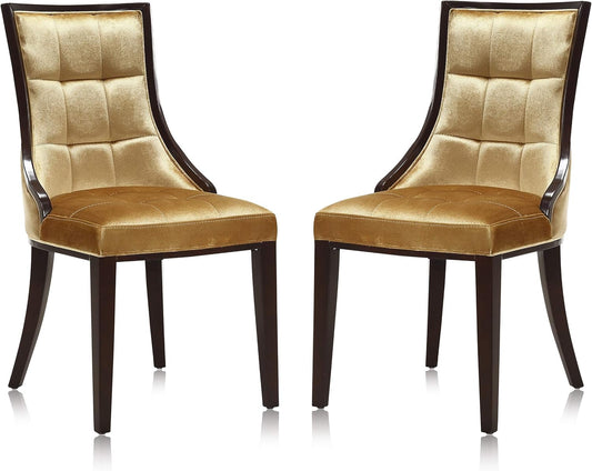 Manhattan Comfort Fifth Avenue Velvet Dining Chairs, Parsons Accent Furniture with Padded Wingback Seat, Fine Rectangular Stitching and Solid Beech Wood Frame, Set of 2, Antique Gold