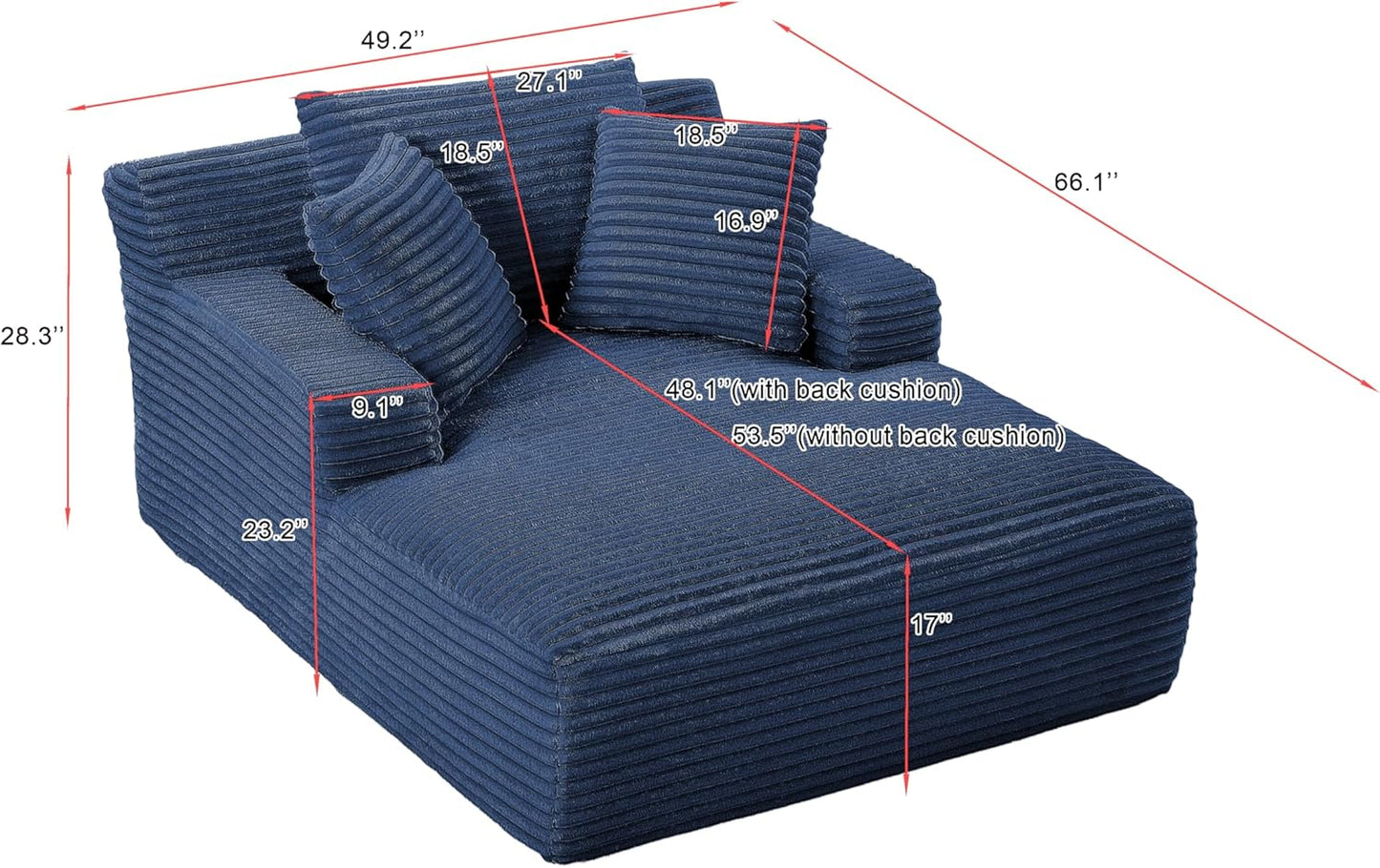 Oversized Chaise Daybed Lounge Sleeper Chair Sofa Full Foam Cloud Chaise Sofabed for Living Room,Luxury Plush Corduroy Upholstered Sleeper Couch Extra Wide Chair Bed W/3 Pillows for Home/Apartment