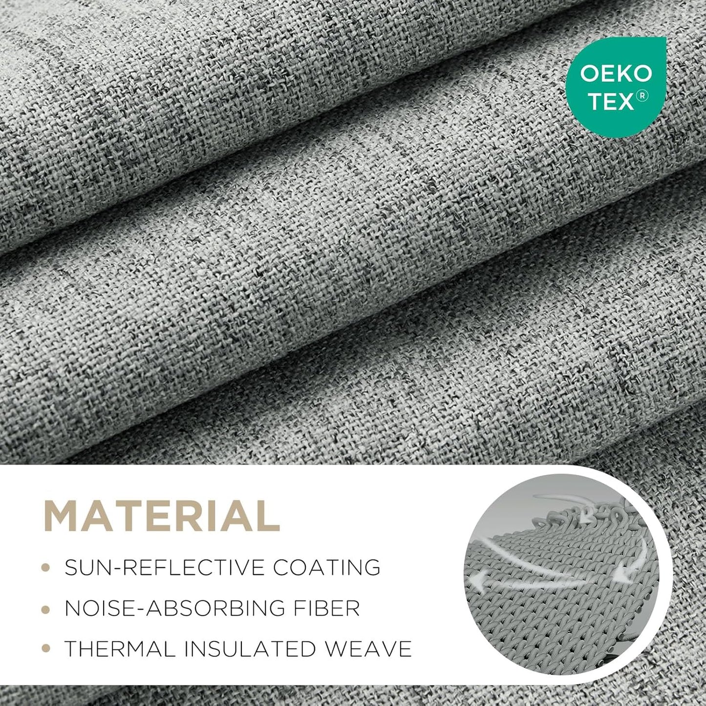 Joydeco 100% Blackout Curtains for Bedroom - Natural Linen Curtains 52" W x 108" L Long, Thermal Insulated 2 Panels Light Grey. Room Darkening Light Blocking Drapes for Living Room
