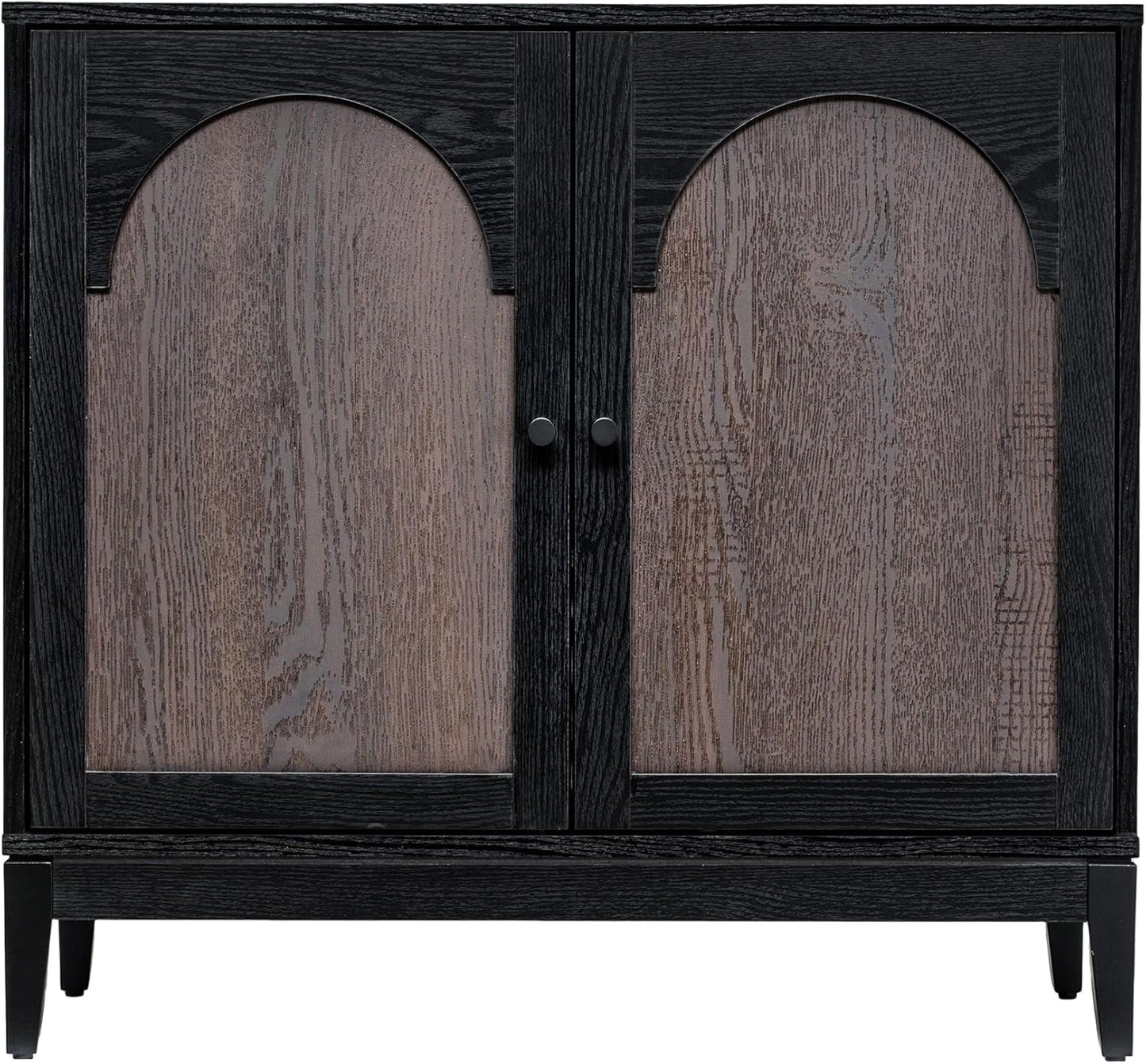 Sango Arch 2-Door Accent Cabinet, Modern Black & Brown Storage Cabinet with Elegant Arched Doors, Adjustable Shelf, Sturdy Wooden Legs, Stylish Furniture for Living Room or Office Room