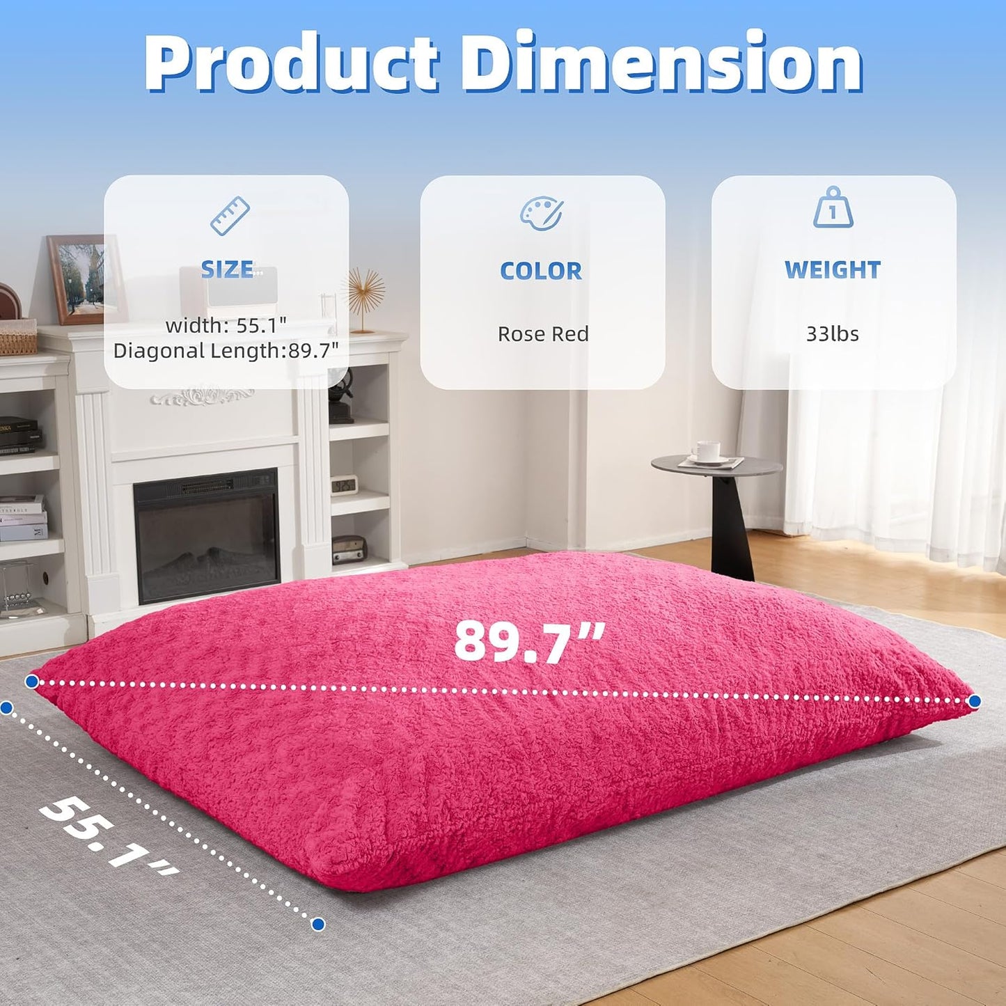 HABUTWAY 4 in 1 Bean Bag Chair, Giant Memory Foam Filling Bean Bag Sofa, Adult Bean Bag Chair, Machine Washable Faux Fur Cover, Bean Bag for Adult (Rose Red)