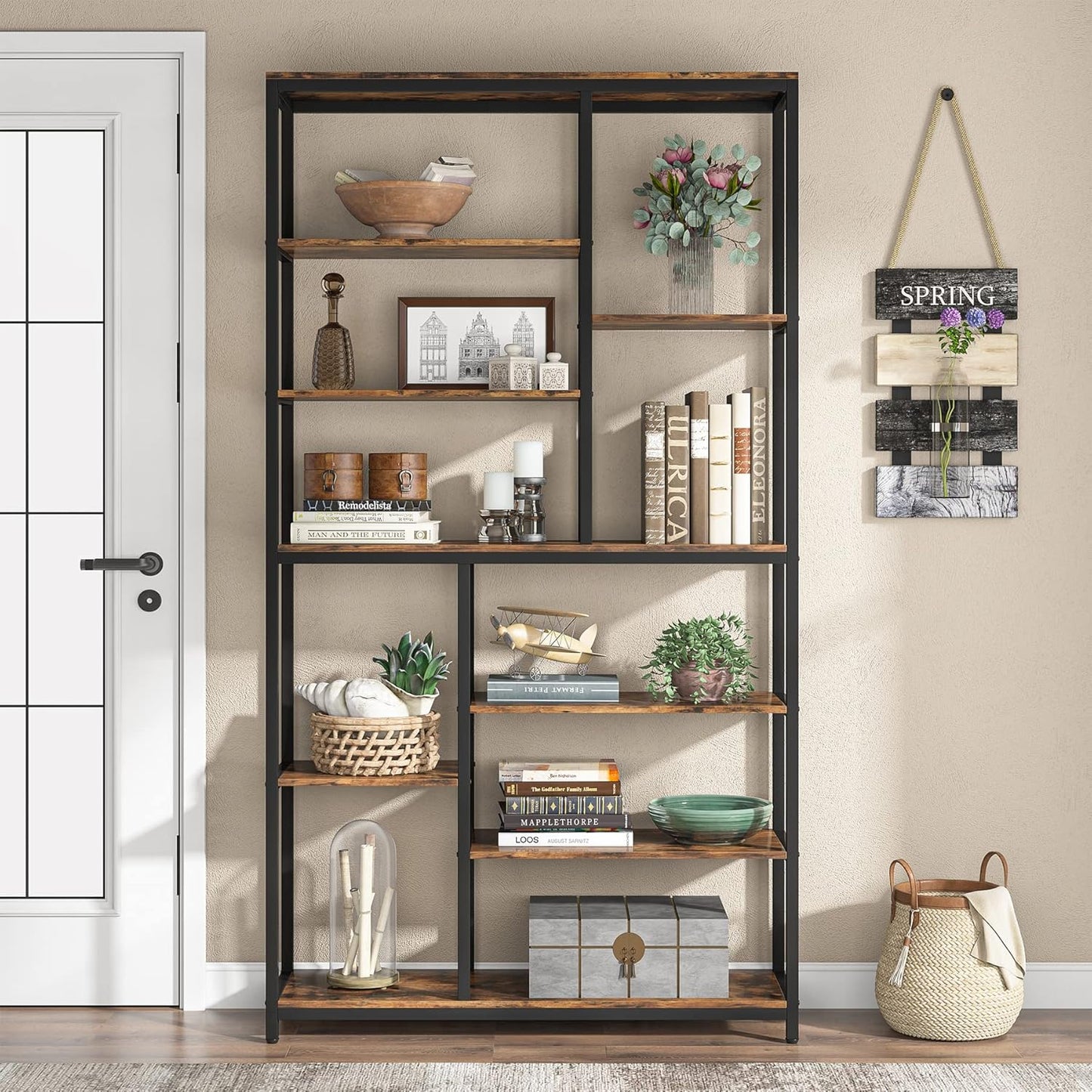 Tribesigns 79 inches Tall Bookshelf Bookcase, 8-Tier Staggered Bookcase, Modern Freestanding Open Book Shelves, Wide Wood Etagere Shelving Unit Display Shelf for Living Room