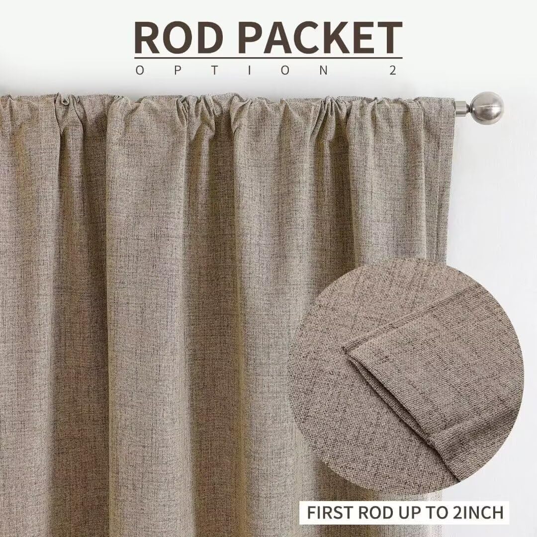 Joydeco Natural Linen Curtains 120 inch Length 2 Panels Set Burg 100% Blackout Patio Door Curtain Room Darkening Sliding Door Curtains Thermal Insulated Back tab Rod Pocket(105x120 inch, Linen)