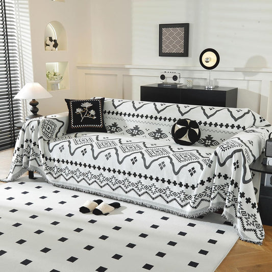 LUFEIJIASHI Boho Couch Covers for Sofa Non Slip Sofa Covers Washable Couch Covers for 3 Cushion Couch Sofa Pet Friendly Sectional Couch Cover Blanket Furniture Protector for Dogs (Black, 91"x118")