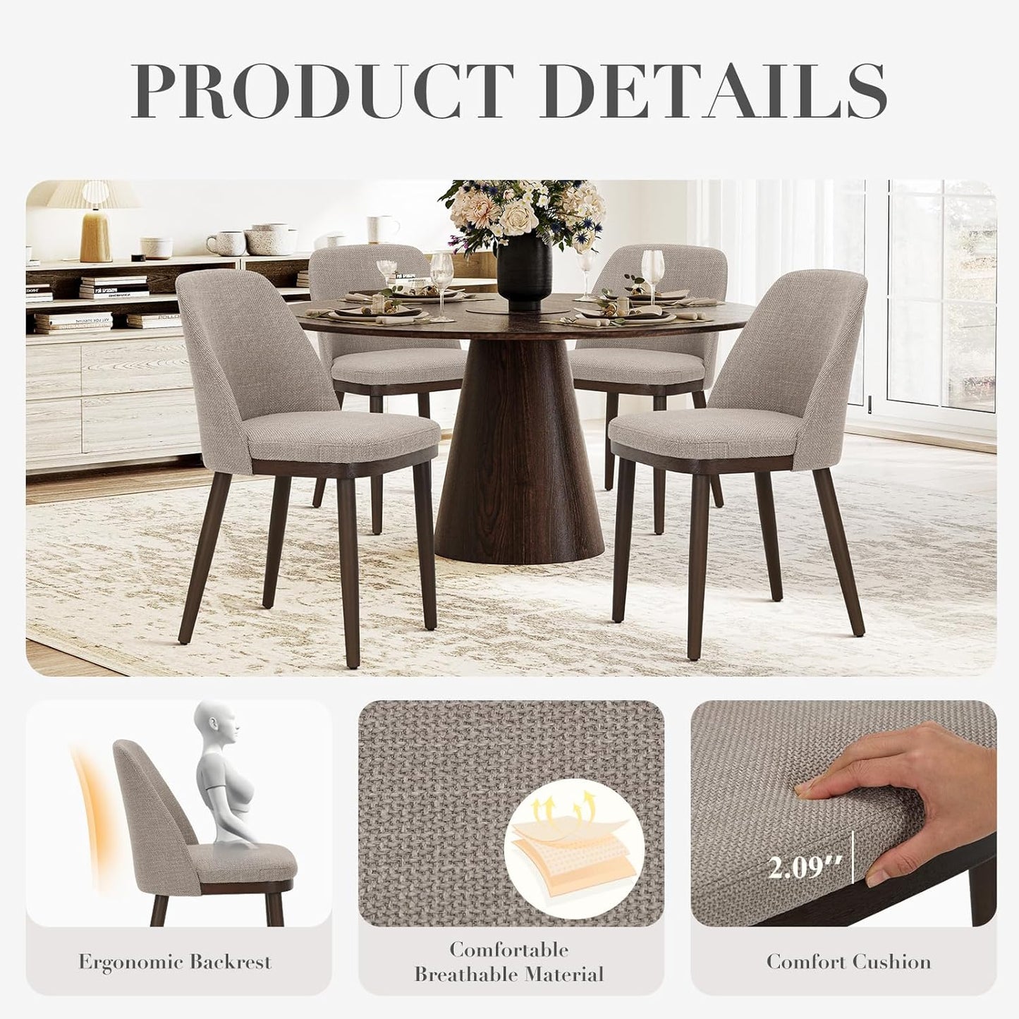 COLAMY Upholstered Dining Chairs Set of 4, Modern Kitchen Chairs with Back, Fabric Side Dining Room Chairs with Wood Legs for Kitchen Dining Room Restaurant, Camel