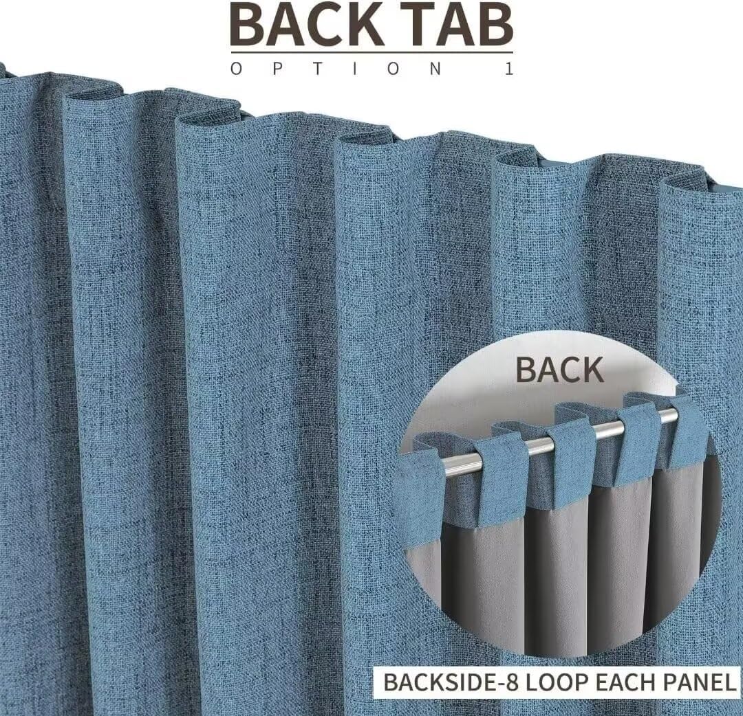 Joydeco Natural Linen Curtains 96 inch Length 2 Panels Set Burg 100% Blackout Patio Door Curtain Room Darkening Sliding Door Curtains Thermal Insulated Back tab Rod Pocket(105x96 inch, Sky Blue)