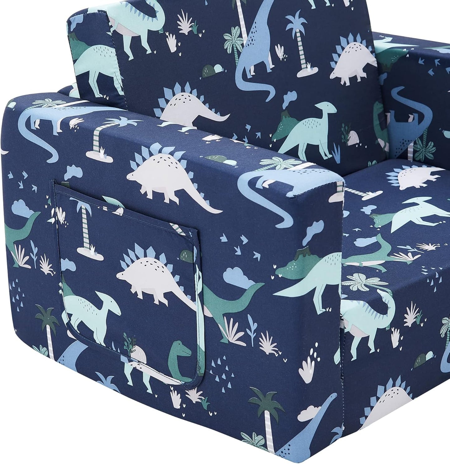 Ulax furniture Kids Sofa Chair for Reading, 2-in-1 Sofa Toddler Fold Out Couch, Convertible Sofa to Sleeper Couch (Navy Dinosaur)