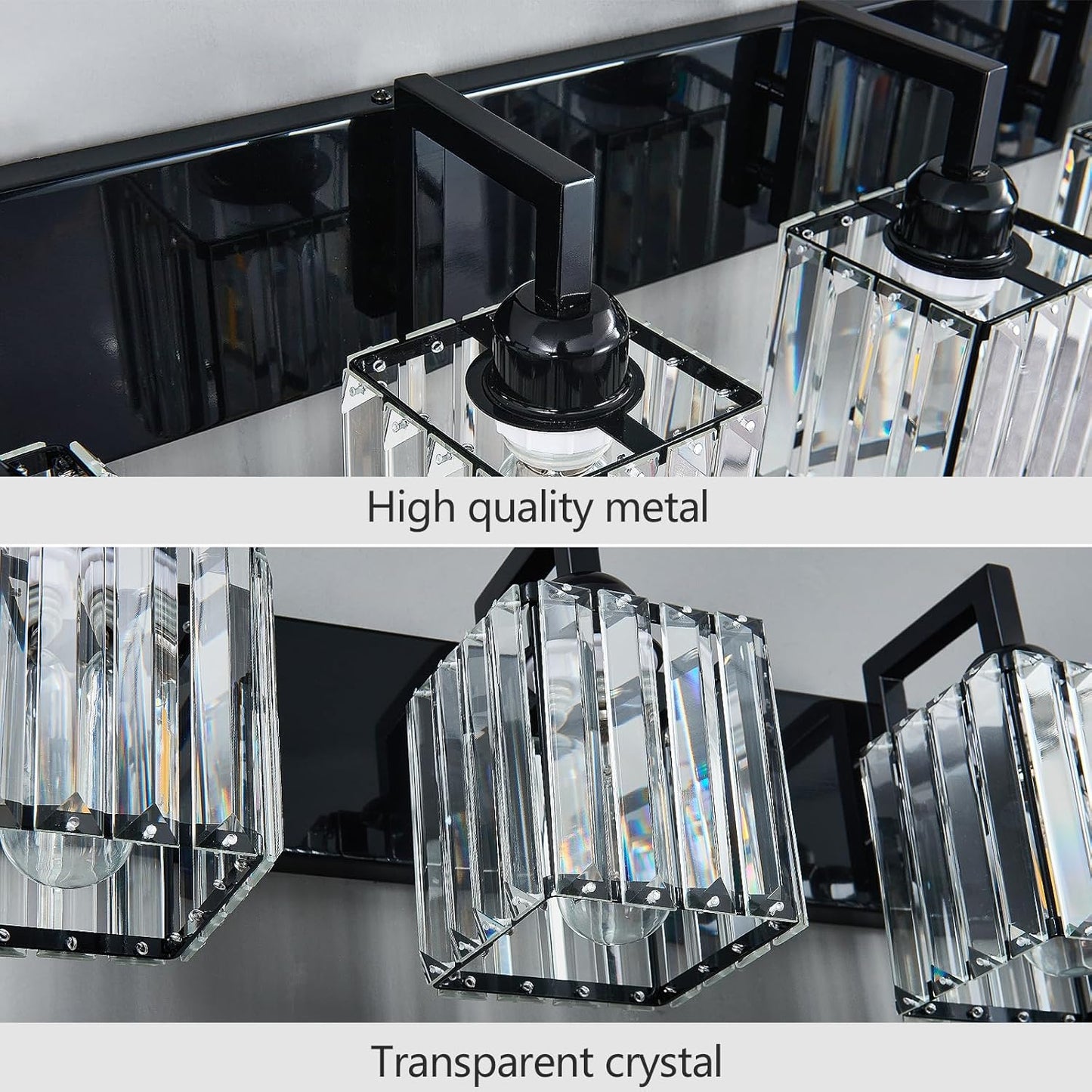 Modern Bathroom Vanity Light 5-Lights Plating Black Vanity Light Crystal Wall Light Bathroom Light Fixtures