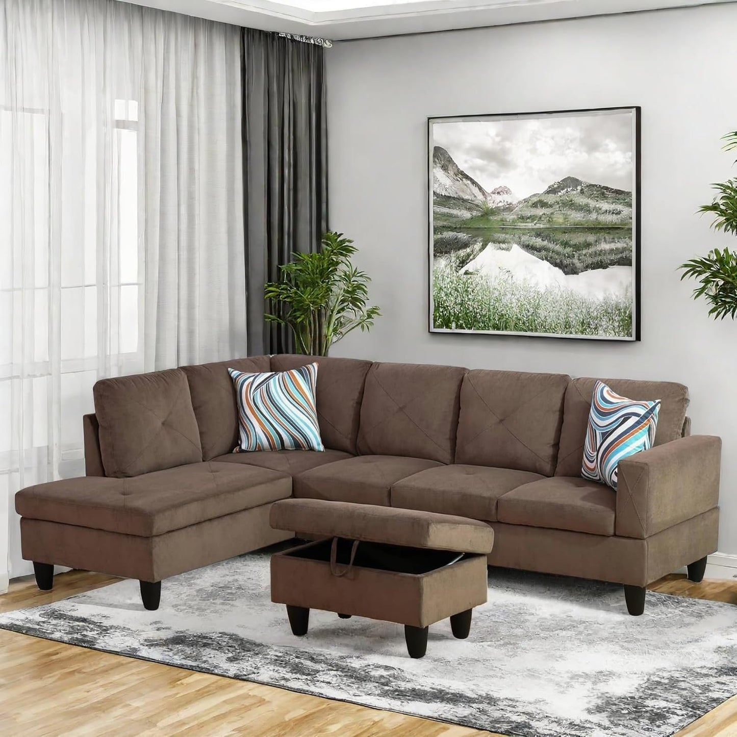 Modular Sectional Couch, L Shaped Couch with Storage, Convertible Sofa with Ottomans, Modern Sectional Sofa for Living Room and Office, 5 Seat, Brown