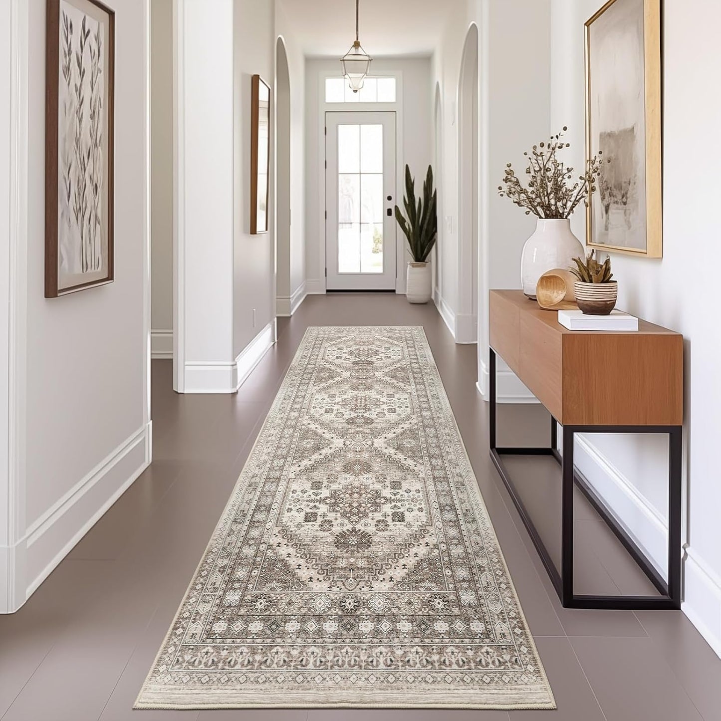 zesthome Washable Runner Rug 2.5x8 - Stain Resistant Entryway Rug,Ultra-Thin Kitchen Rugs, Anti Slip Backing Runner Rugs for Entrance Laundry Room Indoor Hallway (Brown/Beige,2.5'x8')