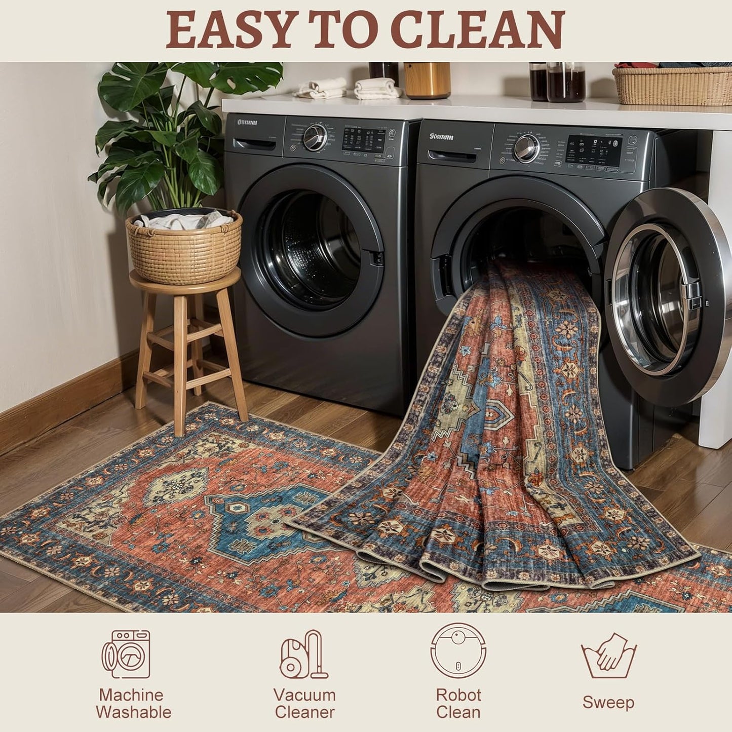 Tangsoo Washable Entryway Rugs 2x3 Vintage Non Slip Small Area Rug, Indoor Front Door Rug, Print Distressed Door Mat Indoor Entrance Soft Low Pile Throw Rug for Entry Kitchen BedroomTerracotta