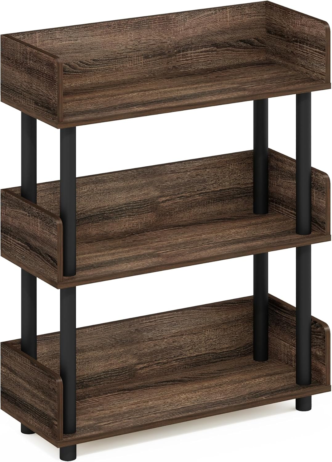 Furinno Turn-N-Tube 3-Tier Multipurposes Display Rack, Open Shelf Rack/Storage with Back & Side Panel, Walnut