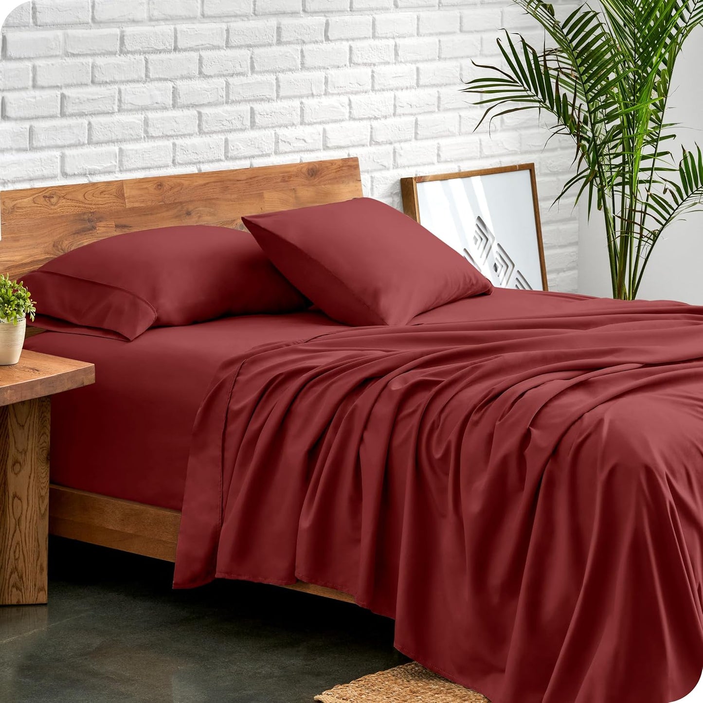 Bare Home Queen Sheet Set - 1800 Ultra-Soft Microfiber Queen Bed Sheets - Double Brushed - Deep Pockets - Easy Fit - 4 Piece Set - Bed Sheets (Queen, Rosewood)
