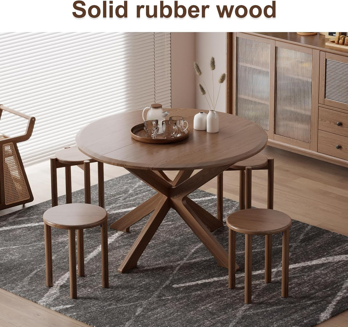 Stackable Stools Set of 4, Wooden Stools 18 Inch Stool Nesting Side Tables Nesting Coffee Table Sturdy and Durable, No Installation Required,Top Stackable Round Stool for Saving space(Walnut Barstool)