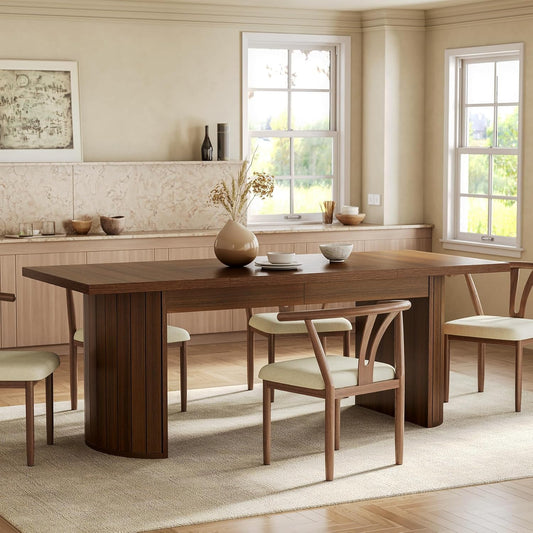 1Easylife 78.74 Inches Long Dining Table for 6, All Wooden Rectangle Kitchen Table, Vintage Dinner Table, Large Dining Room Tables with Half Round Pedestal Fence Design, Deep Brown