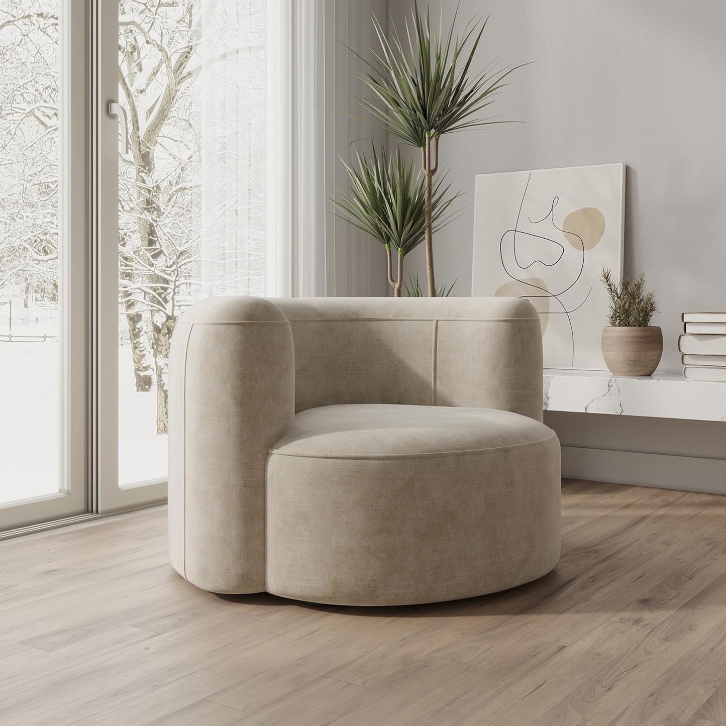 Acanva Luxury Modern Tight Curved Back Velvet Sofa, Minimalist Style Comfy Couch for Living Room Apartment Reception Space, Cream Single Chair Set of 2