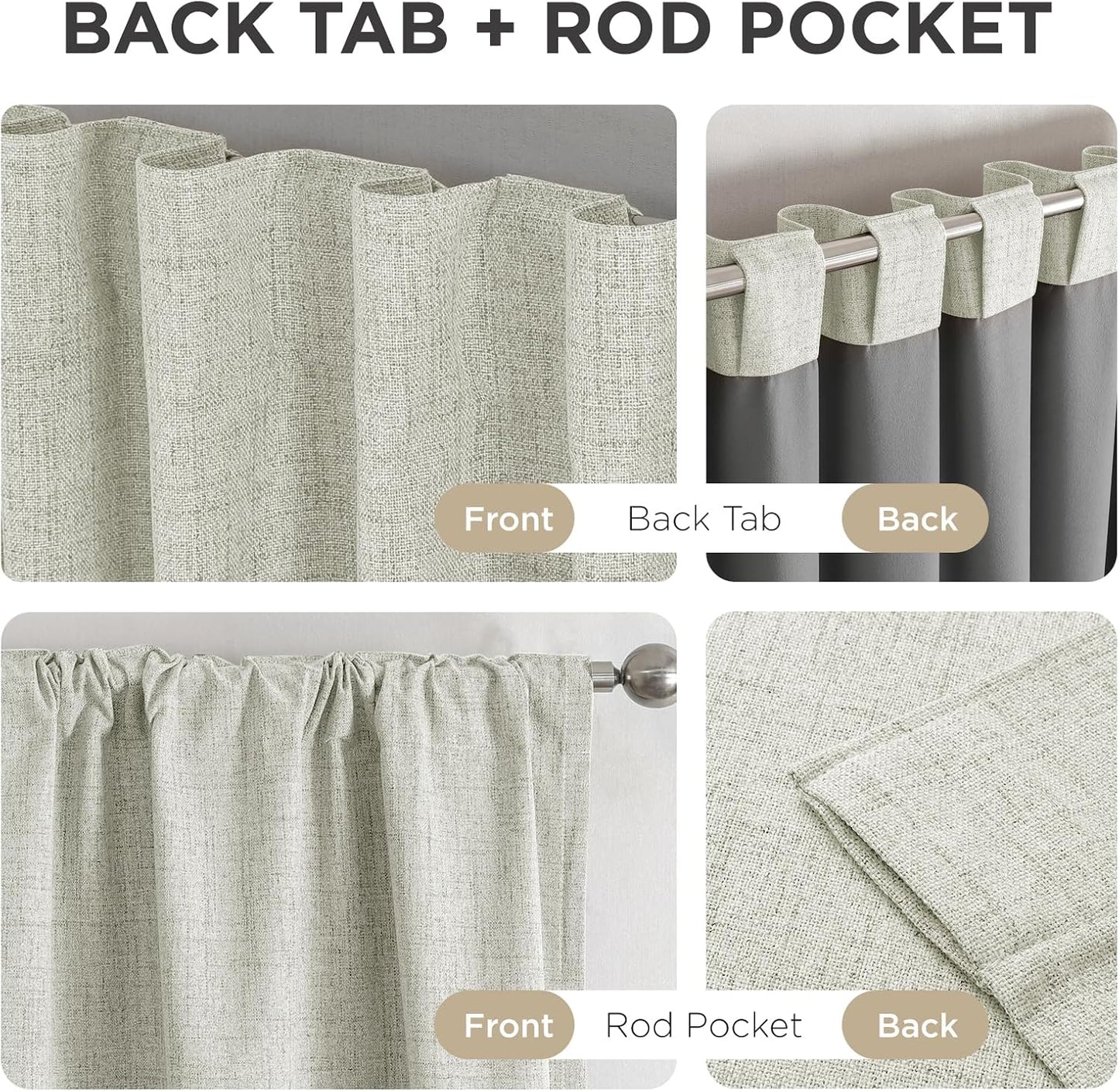 Joydeco 100% Blackout Curtains for Bedroom - Natural Linen Curtains 37" W x 63" L Long, Thermal Insulated 2 Panels Light Beige. Room Darkening Light Blocking Drapes for Living Room