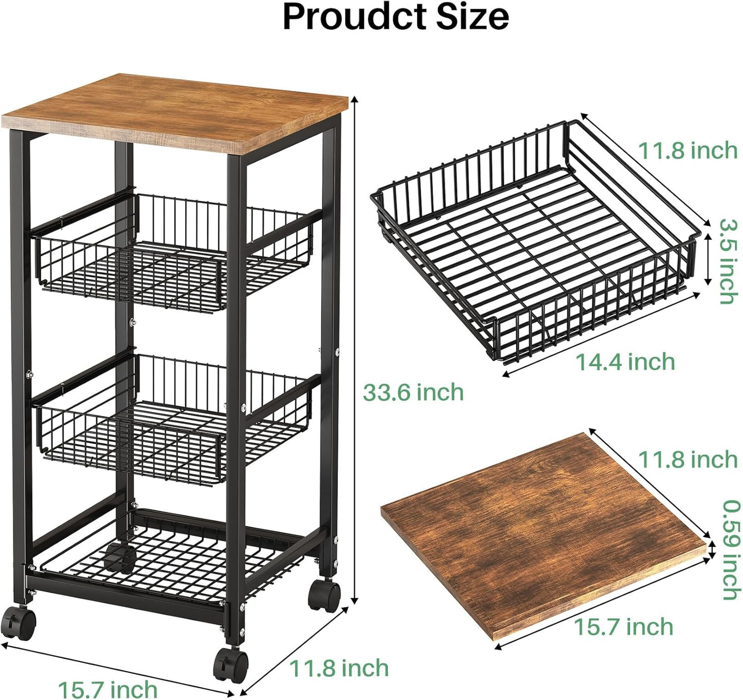 SNTD Fruit Basket Vegetable Stand for Kitchen Pantry, Pull Out Metal Wire Basket with Wood Top for Fruit Vegetable Onions Potatoes Snacks