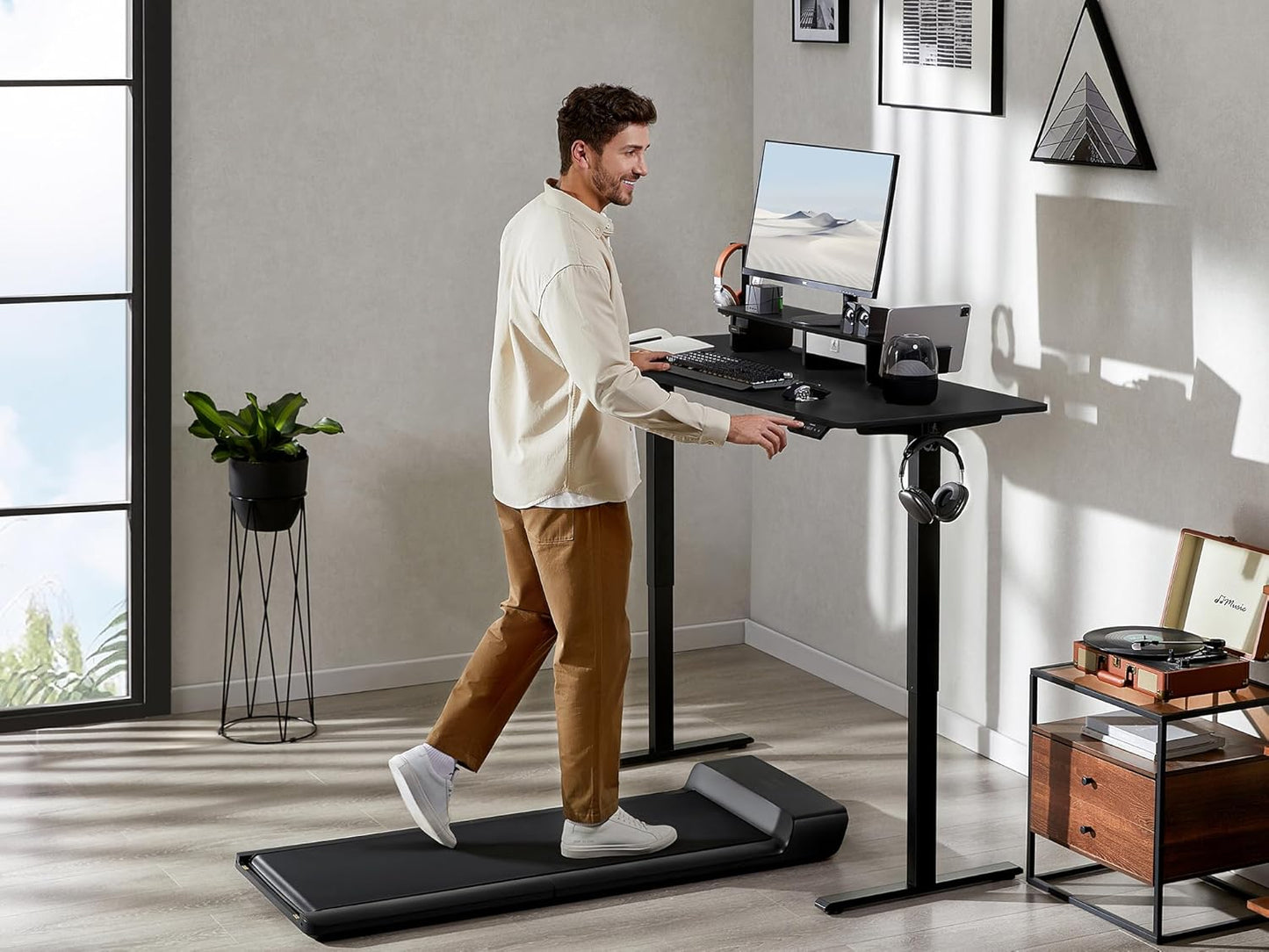 48x24 Inches Electric Standing Desk With Drawer and Monitor Stand, Height Adjustable for Home Office, Ergonomic Sit to Stand With Phone Holder, 3 Hooks, Black