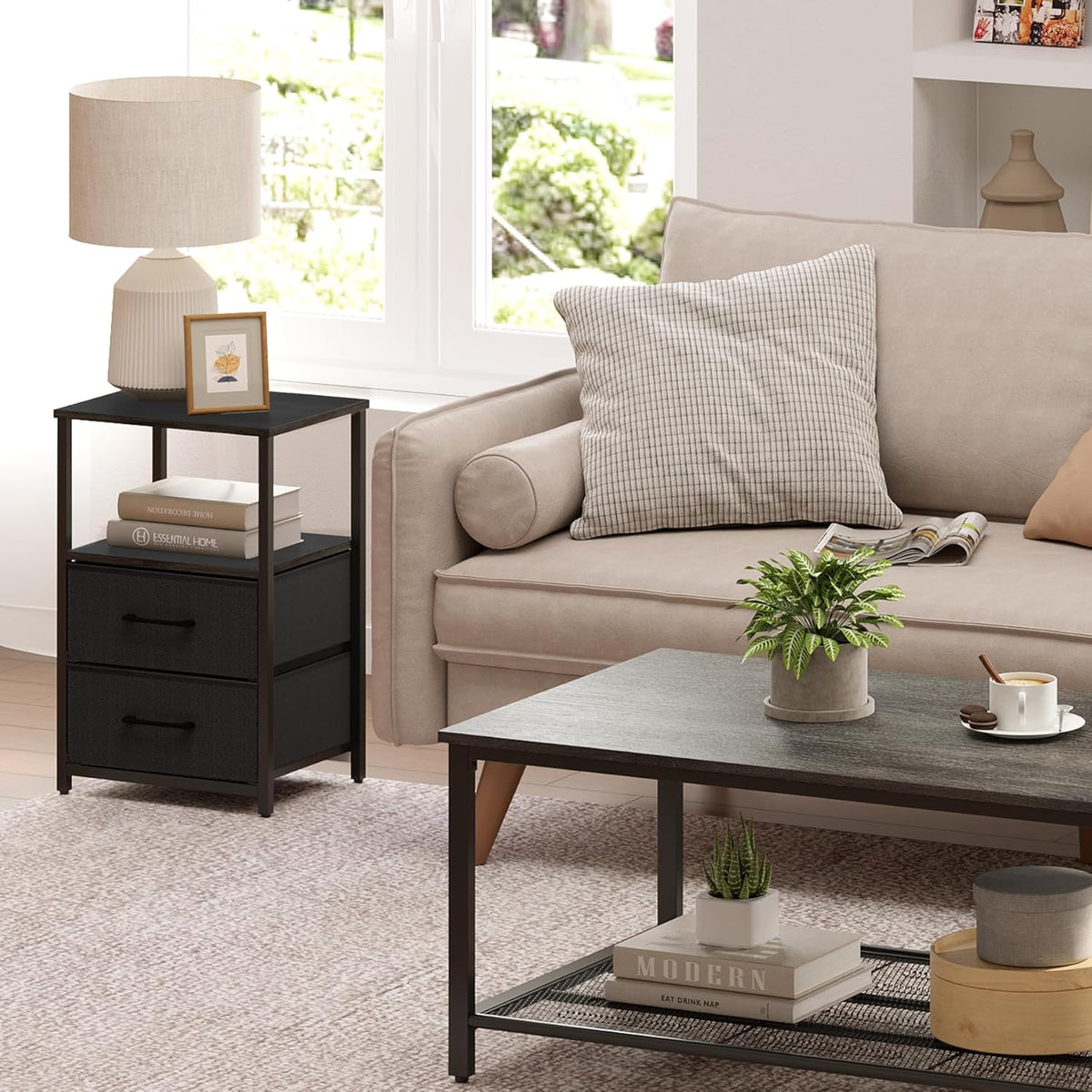 TUTOTAK End Table, Night Stand, Side Table, Nightstand with Cloth Drawer, Bedside Table for Livingroom, Bed Room, Black TB01BK087