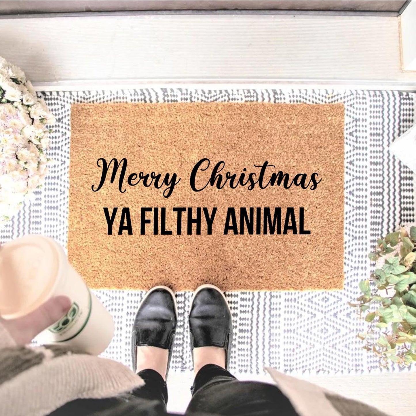 Funny Coir Doormat Merry Christmas YA Filthy Animal Front Door Mat Entryway Outdoor Mat with Heavy Duty Front Porch Welcome Mats Entry Natural Coconut Brown Mat House Warming Gift Mat23.7x15.7 inch