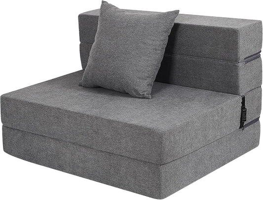 Futon Sofa Bed, High-Density Memory Foam Couch with Fluffy Pillow, Folding Floor Guest Bed, Twin Size, Dark Grey