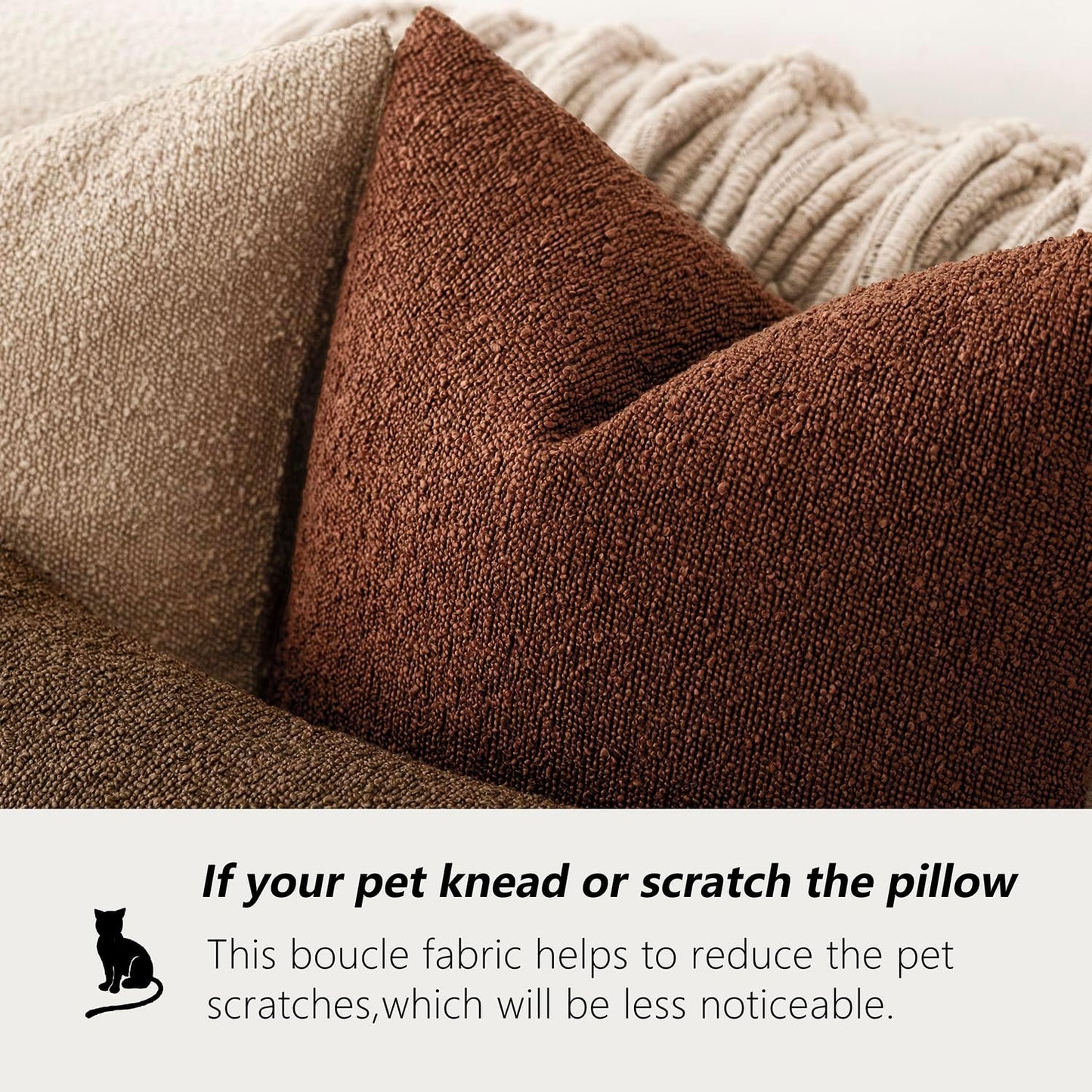 Foindtower Pack of 2 Textured Boucle Throw Pillow Covers Accent Solid Pillow Cases Cozy Soft Decorative Couch Cushion Case for Chair Sofa Bedroom Living Room Home Decor 18x18 Inch Red Taupe