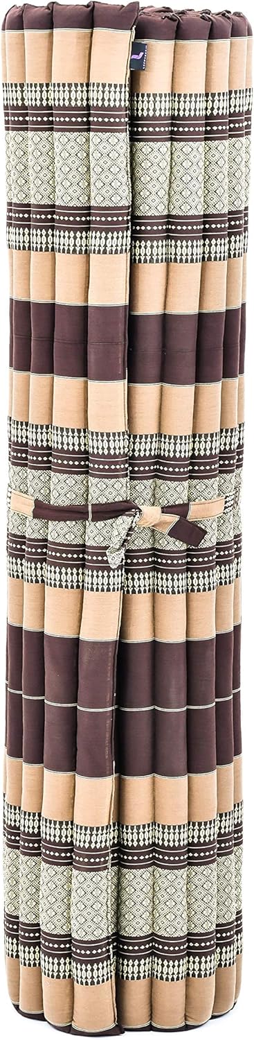 Leewadee - Foldable Floor Mattress - Japanese Roll Up Futon -Trifold Tatami Mat- Guest Floor Bed - Camping Mattress - Thai Massage Mat, Kapok Filled, 75 x 57 inches, Brown