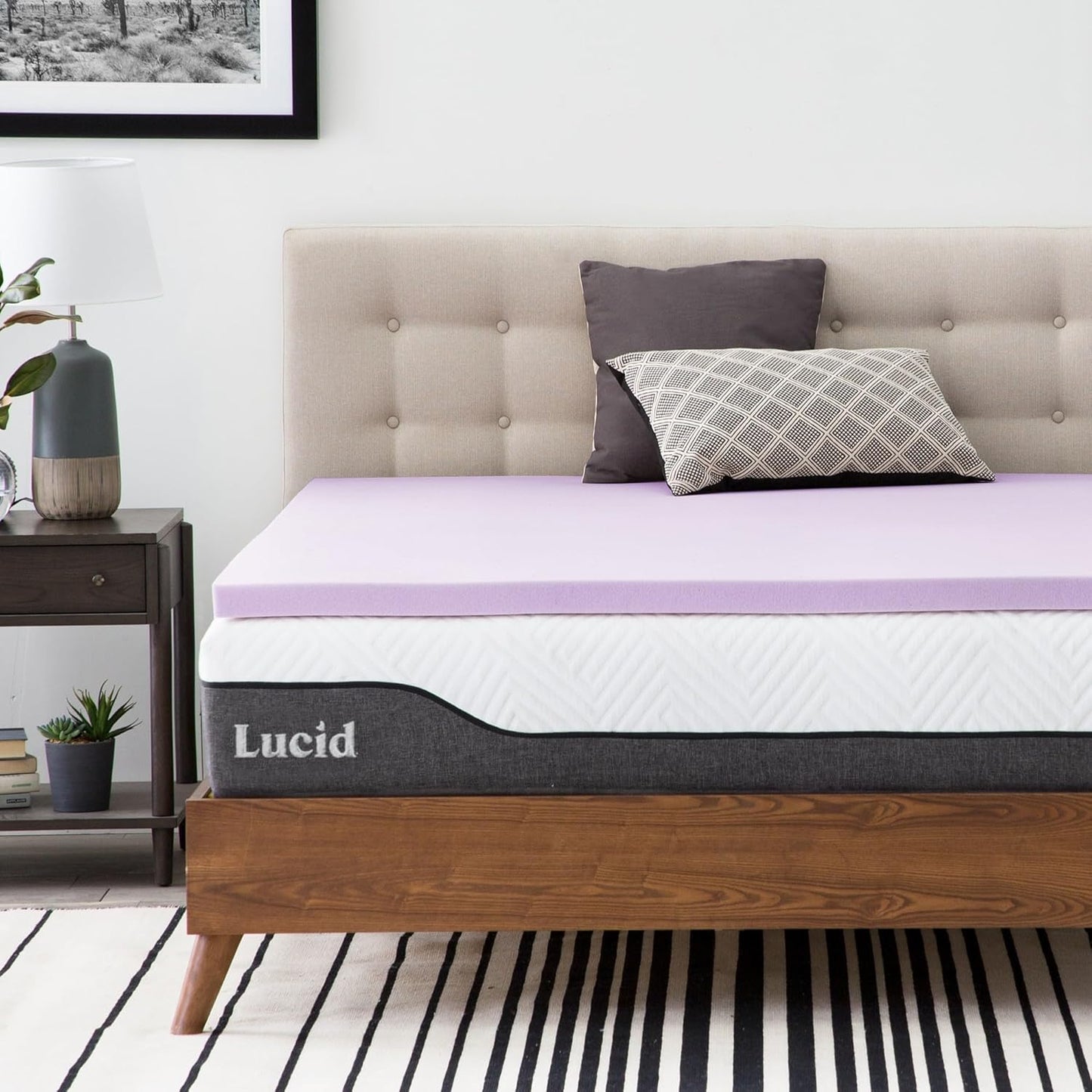 Lucid 2 Inch Lavender Infused Memory Foam Mattress Topper - Ventilated Design – Pressure Relieving Bed Topper - Mattress Pad – CertiPur Certified - Twin XL Size