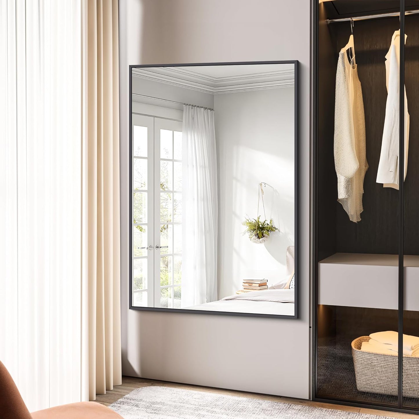 BONEWEI Bathroom Mirror,55x36 inch Large Wall Mirror for Bathroom Wall Mounted Black Rectangle Corner Mirrors,Black Bathroom Mirror for Living Room,Farmhouse,Bedroom Entryway,Horizontal/Vertical