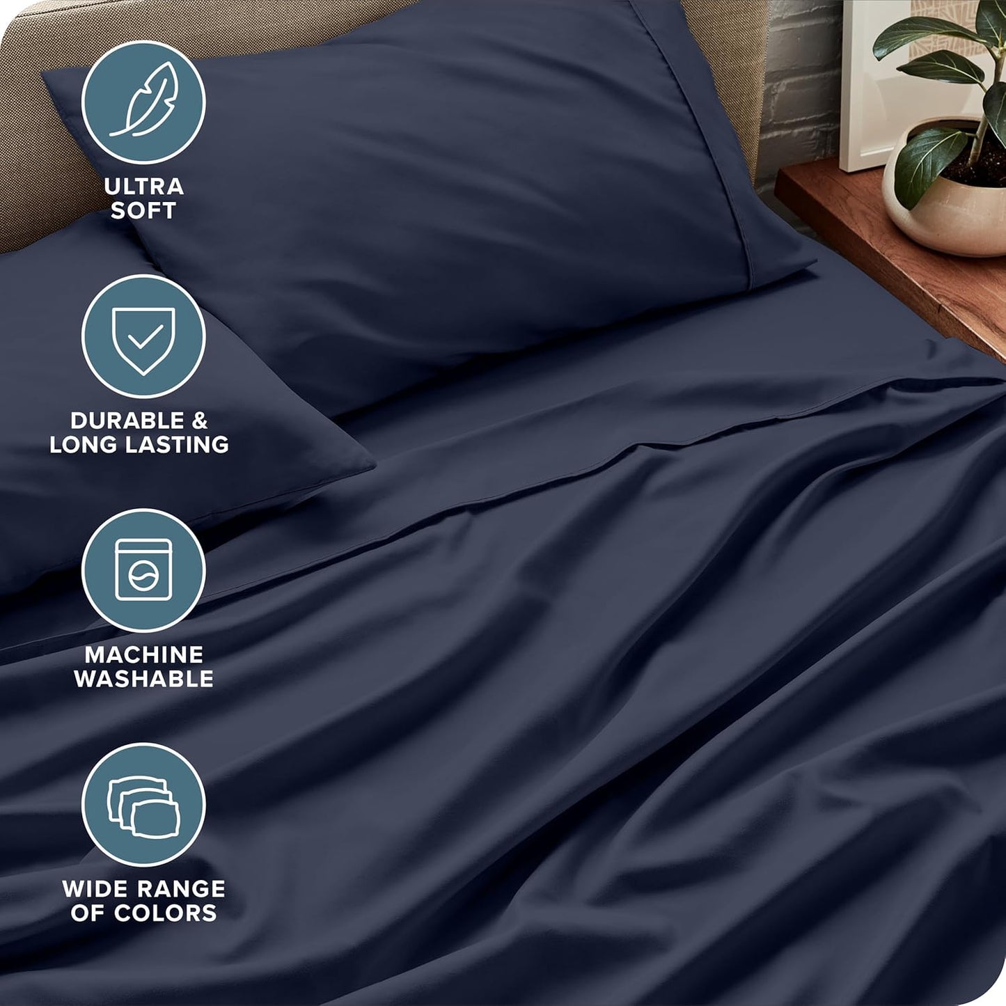 Bare Home California King Sheet Set - 1800 Ultra-Soft Microfiber Cal King Bed Sheets - Double Brushed - Deep Pockets - Easy Fit - 4 Piece Set - Bed Sheets (California King, Midnight Blue)