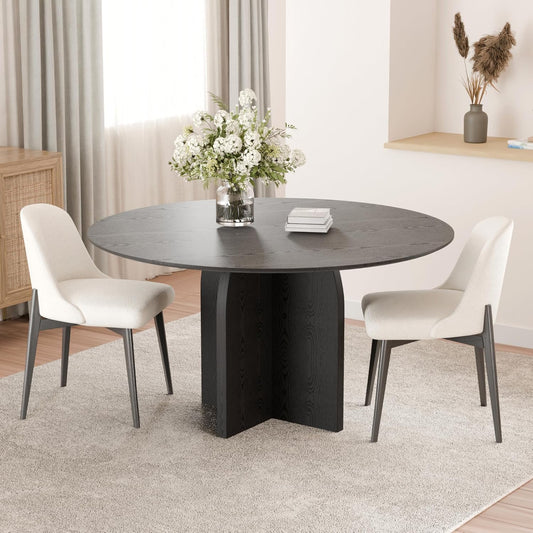 Casaphoria Kitchen Table Set with 2 Chairs, 45" Round Dining Kitchen Table & Chairs Set for 4-6, Wood Modern Dining Table for Living Room, Easy Assembly, Black