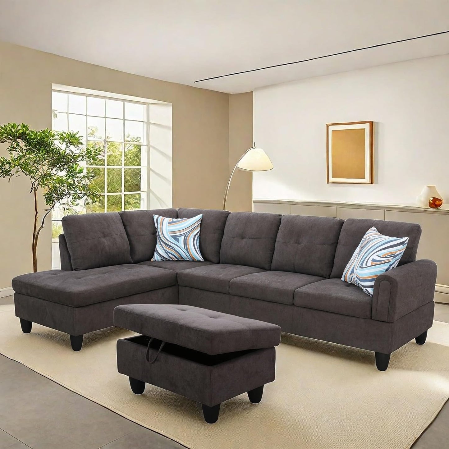 NAYSAYE Sectional Couch with Ottoman Storage, L Shaped Couch Sofa Furniture Sets, Modern Comfy Modular Comfy Sofa for Living Room Bedroom, Office and Apartment, Brown