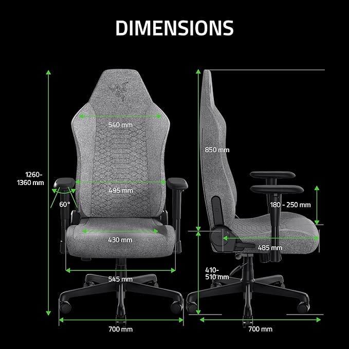 Razer Iskur V2 X Ergonomic Gaming Chair: Built-in Lumbar Support - Widened Seat - High Density Foam Cushions - Adjustable 152 Degree Recline - 2D Armrests - Plush Fabric Finish - Light Gray Edition