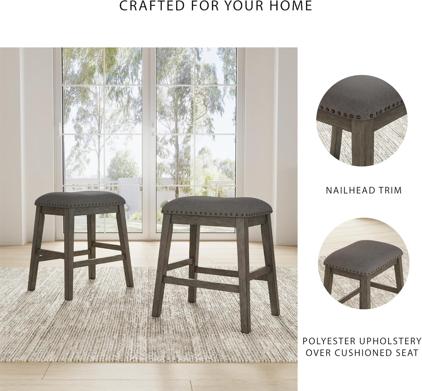 Signature Design by Ashley Caitbrook Rustic 24.4" Counter Height Upholstered Barstool, 2 Count, Gray