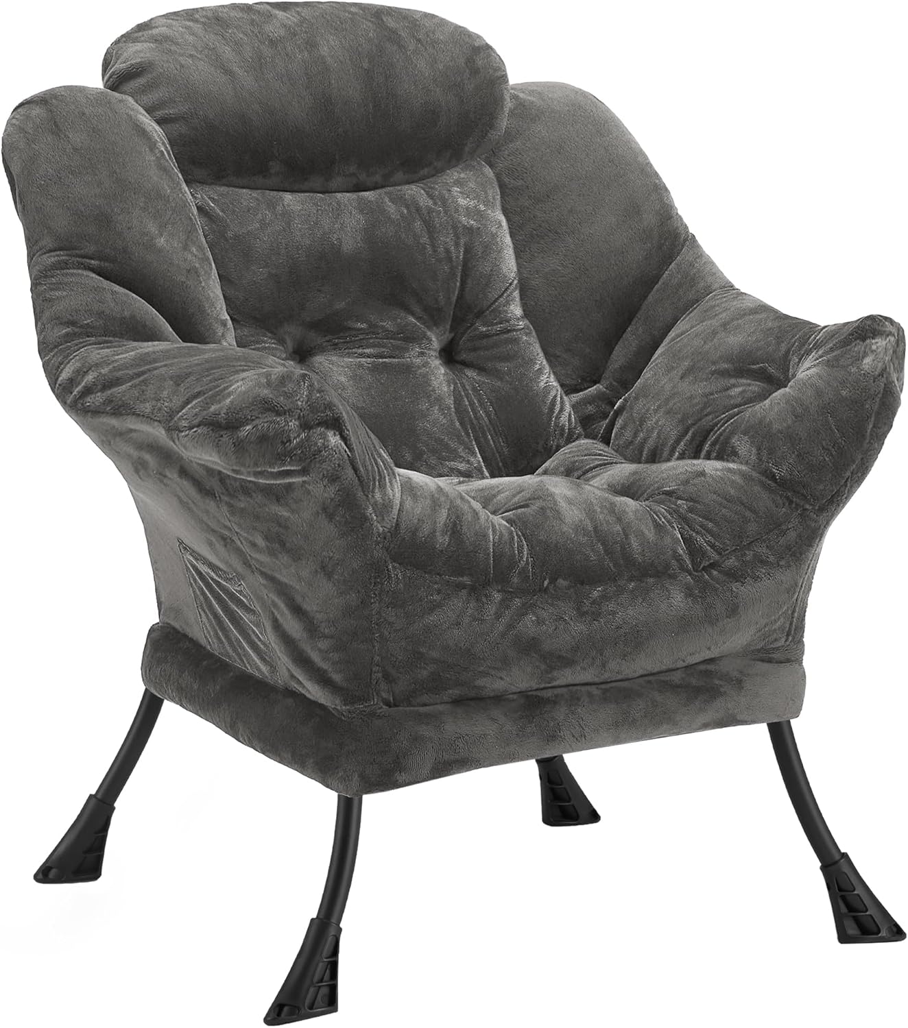 Fabric Lazy Chair for Adults, Oversized Upholstered Sofa Chair, Plush Comfy Lounge Chair with Large Side Storage Pocket, Thick Padded Reading Chair for Living Room, Bedroom, Office, Dark Gray