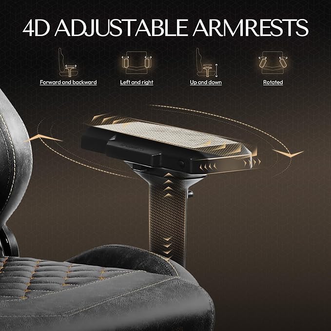 Dowinx Gaming Chair Big and Tall, Ergonomic Computer Chair with 4D Armrests and Footrest Massage Lumbar Support, High Back Comfortable Gamer Chair for Adults 350Lbs PU Leather for Office Game, Grey