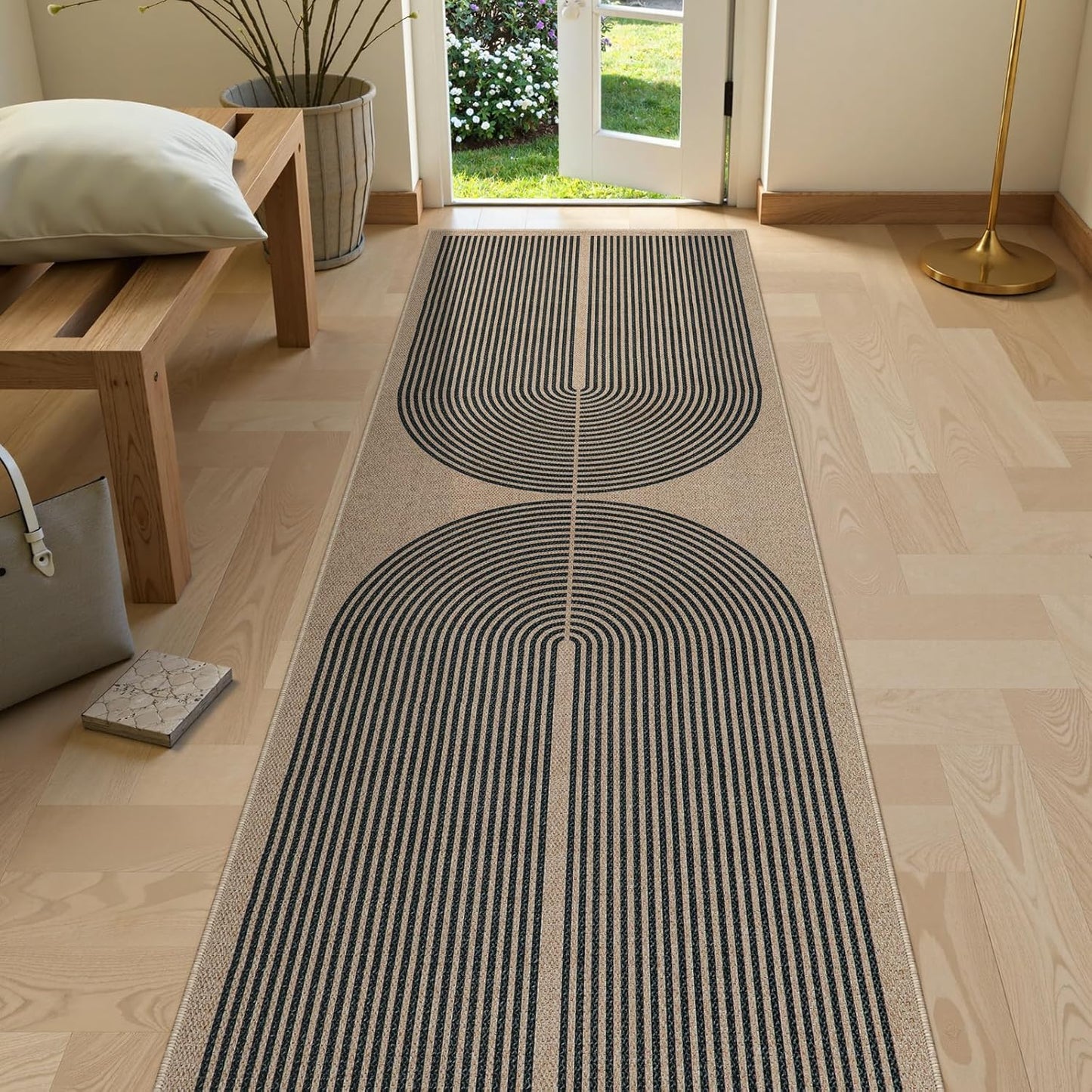 Lahome Modern Rainbow 2x8 Runner Rug, Washable Hallway Kitchen Runner Rugs with Rubber Backing Farmhouse Indoor Outdoor Carpet, Contemporary Non Slip Carpet for Entry Bedroom Porch
