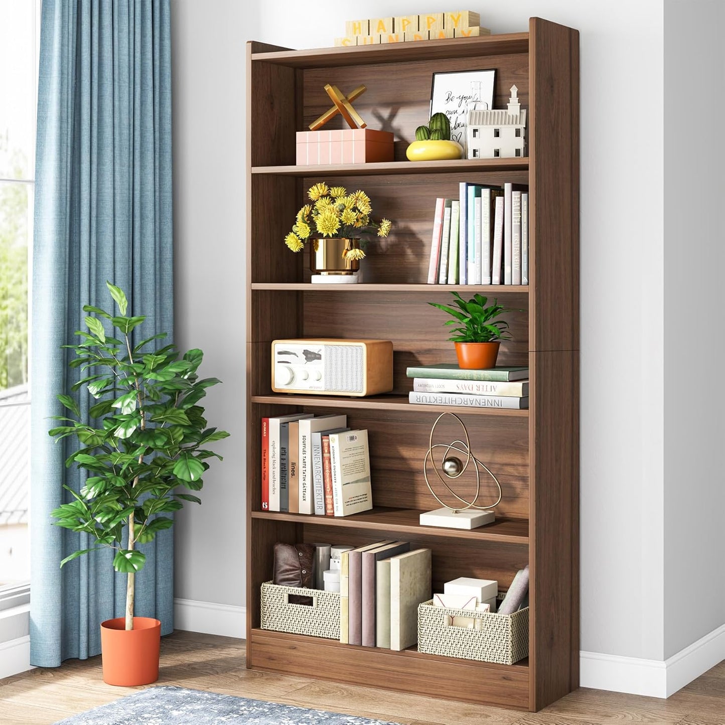 Tribesigns 72-inch Tall Bookcase, Modern 6-Tier White Library Bookshelf with Storage Shelves, Large Open Bookcases Wood Display Shelving Unit for Bedroom Living Room Office
