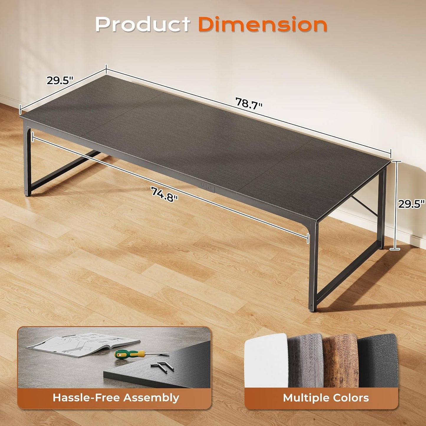 PRAISUN 78.7 X 29.5 Inch Computer Desk with Deeper Desktop, Long Gaming Office Writing Work Desk for Home Office, Study, Bedroom, Work from Home, Metal Frame, Black