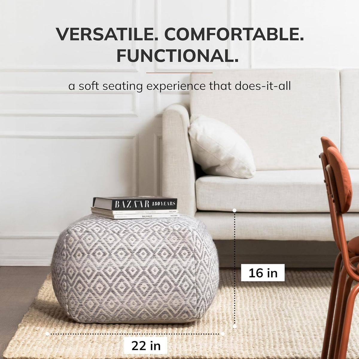 Anji Mountain 22"x22"x16" Handmade & Handcrafted Ottoman Pouf Comfortable Pouf Ottoman Foot Rest & Home Décor Accent for Living Room, Bedroom, Nursery, Kids Room, Patio