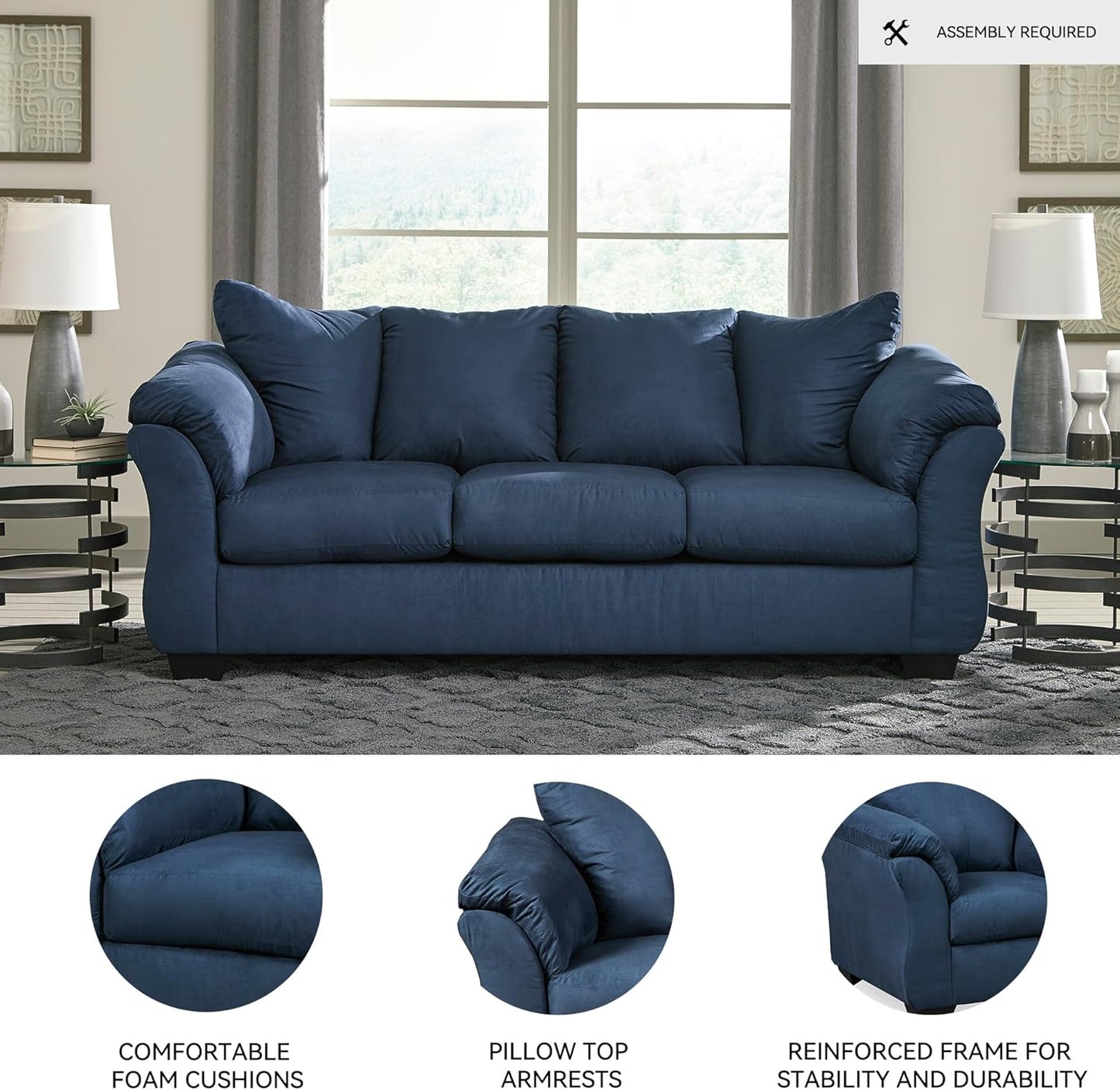 Signature Design by Ashley Darcy Casual Plush Sofa, Dark Blue