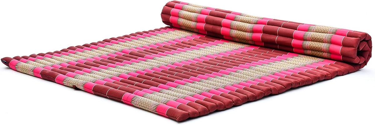 Leewadee - Foldable Floor Mattress - Japanese Roll Up Futon -Trifold Tatami Mat- Guest Floor Bed - Camping Mattress - Thai Massage Mat, Kapok Filled, 75 x 57 inches, Auburn Pink