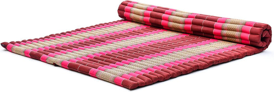 Leewadee - Foldable Floor Mattress - Japanese Roll Up Futon -Trifold Tatami Mat- Guest Floor Bed - Camping Mattress - Thai Massage Mat, Kapok Filled, 75 x 57 inches, Auburn Pink