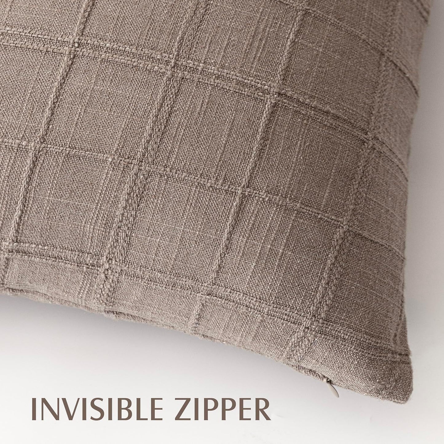 Foindtower Set of 2 Decorative Linen Check Throw Pillow Covers Neutral Farmhouse Vintage Cushion Covers Modern Boho Home Decor for Sofa Chair Couch Bedroom Living Room Outdoor,24×24 Inch,Tan Taupe