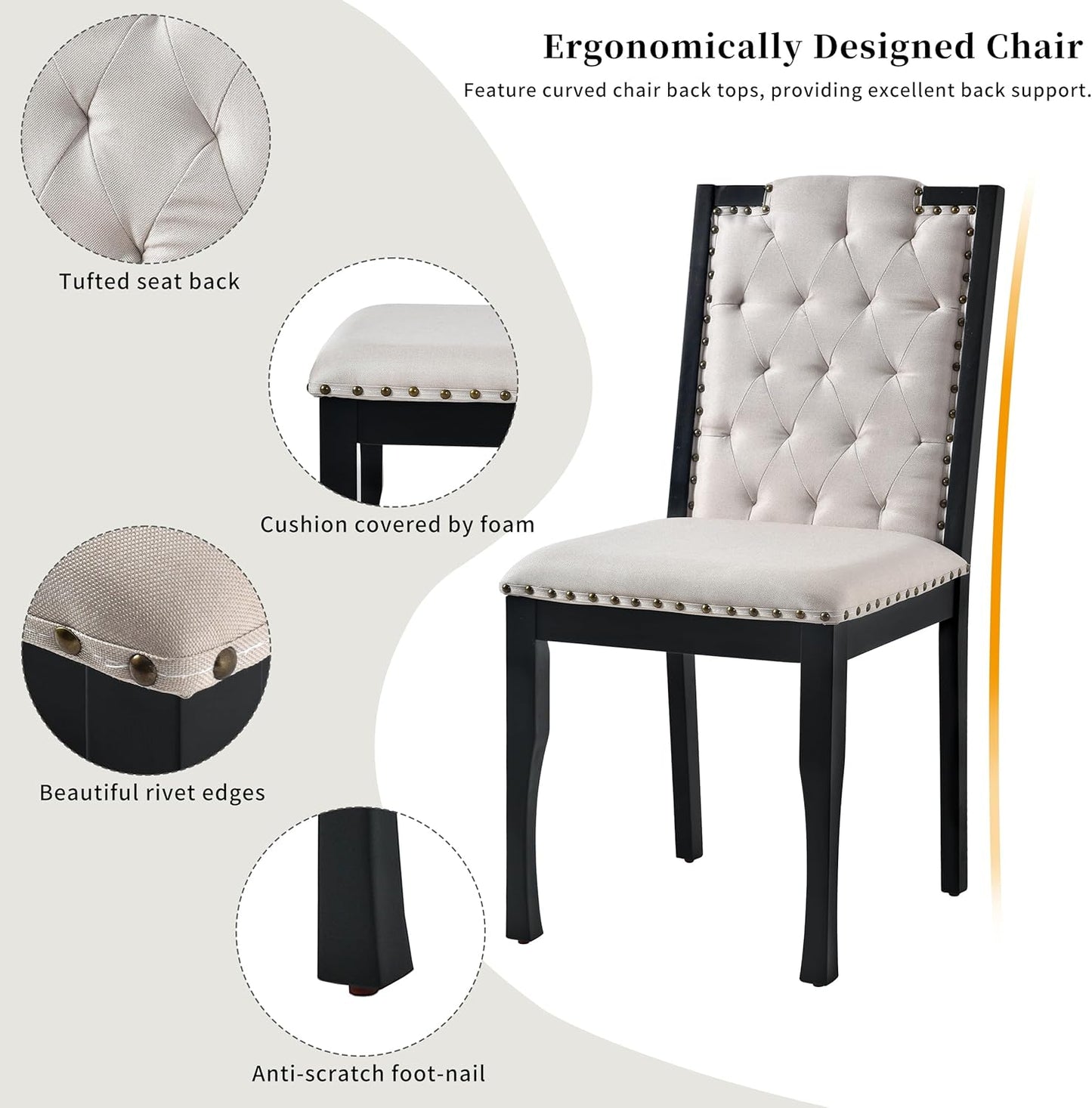 Merax 6-Piece Kitchen Dining Table Set, 62.7" Rectangular with 4 High-Back Tufted Chairs & 1 Bench for Kitchen Room, Black